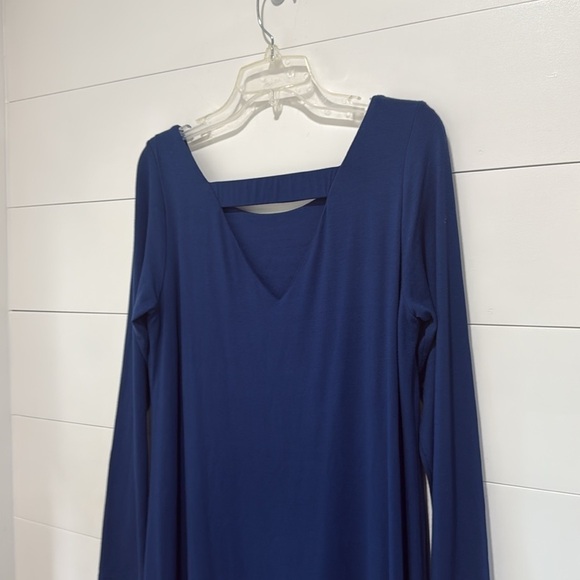 Eileen Fisher Deep Blue Ballet Neck Keyhole Length Long Sleeve Dress Size Medium - Picture 8 of 9